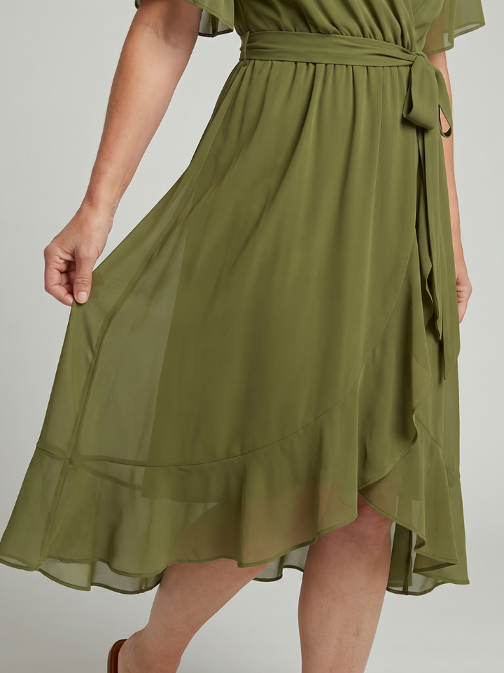 Keziah™ | Short Sleeve Wrap Soft Flowing Hem Midi Dress