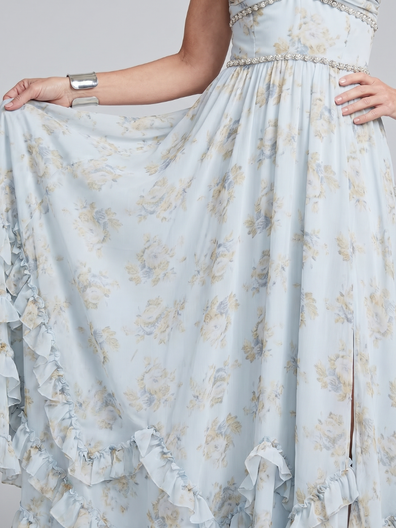 Alessia™ | Halter Neck Floral Beaded Strap Maxi Dress