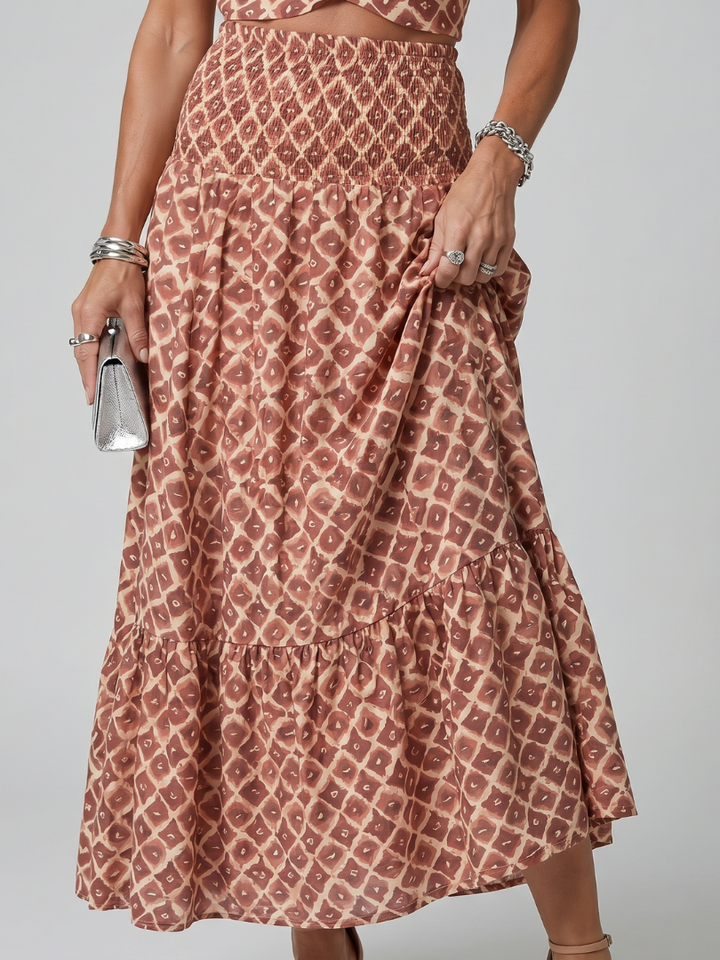Amira™ | Cross Halter Geometric Print Cutout Midi Dress