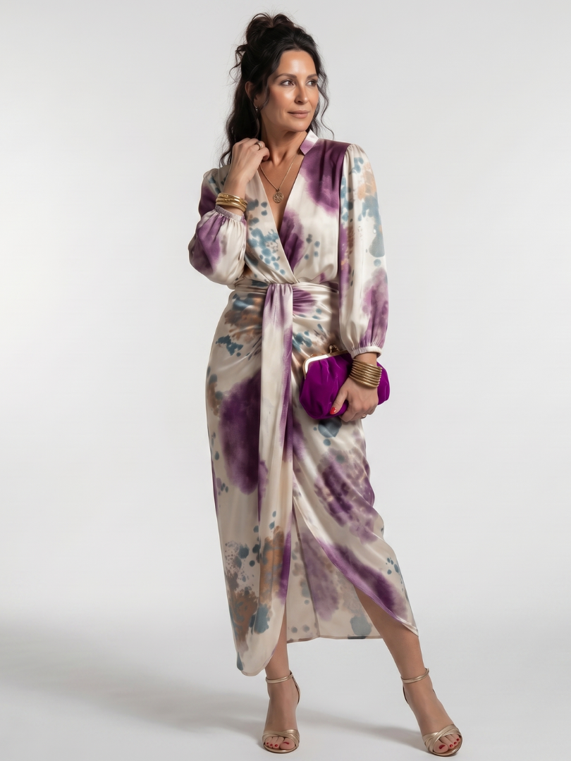 Valentina™ | Cross Wrap Tie Waist Printed Midi Dress
