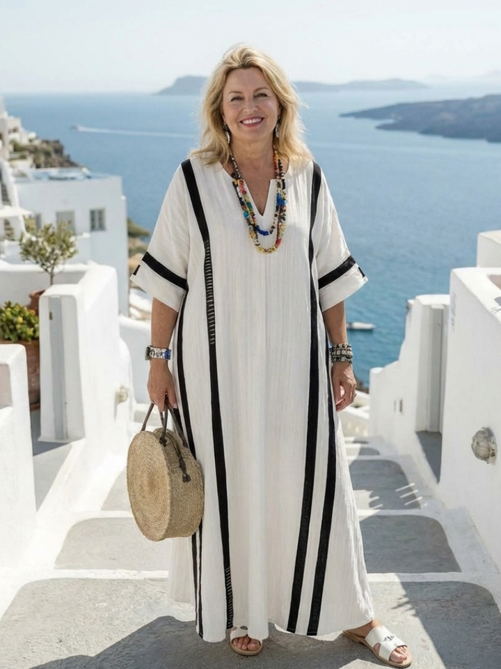Elvienne™ | Short Sleeve Color Block Striped Maxi Dress