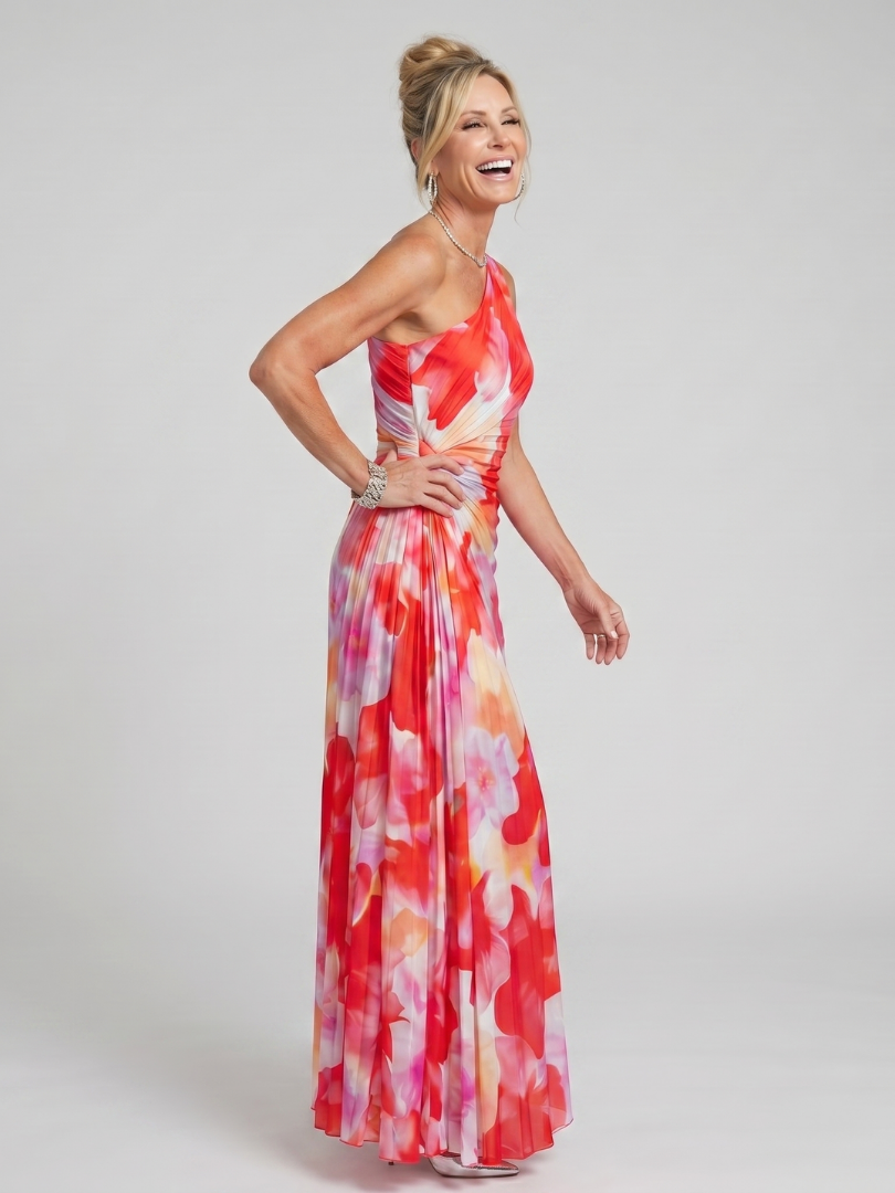 Taya™ | One Shoulder Pleated Bodice Midi Dress
