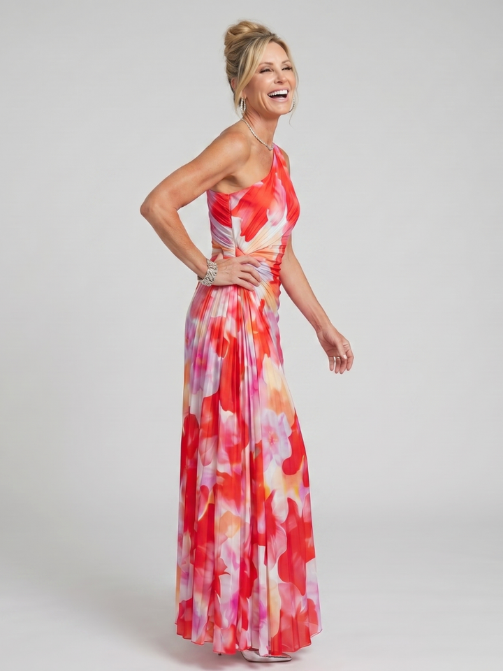 Taya™ | One Shoulder Pleated Bodice Midi Dress