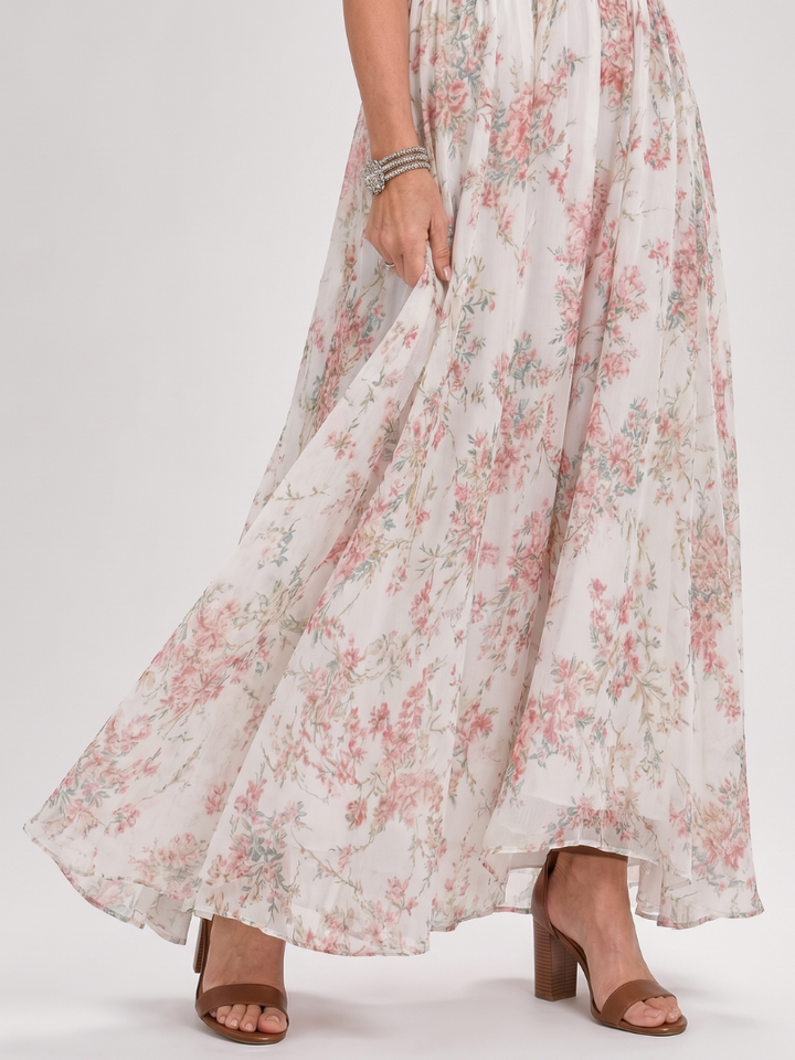 Guinevere™ | Floral Print Flowing Skirt Midi Dress