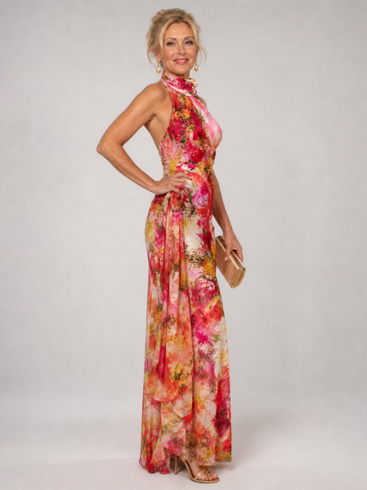 Elisabetta™ | Halter Neck Floral Print Maxi Dress