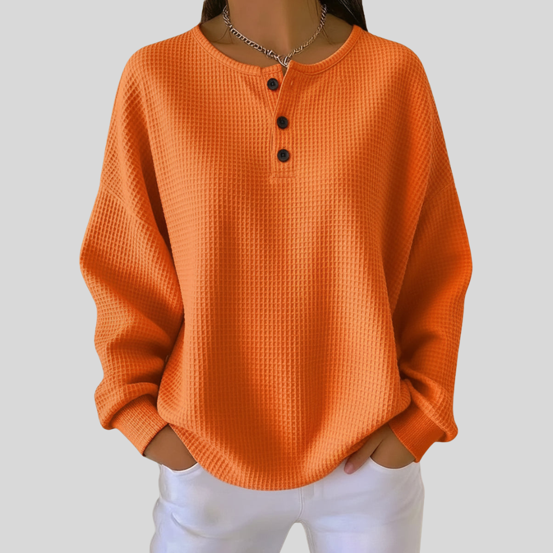 Romy™ | Relaxed Waffle-Knit Henley Top