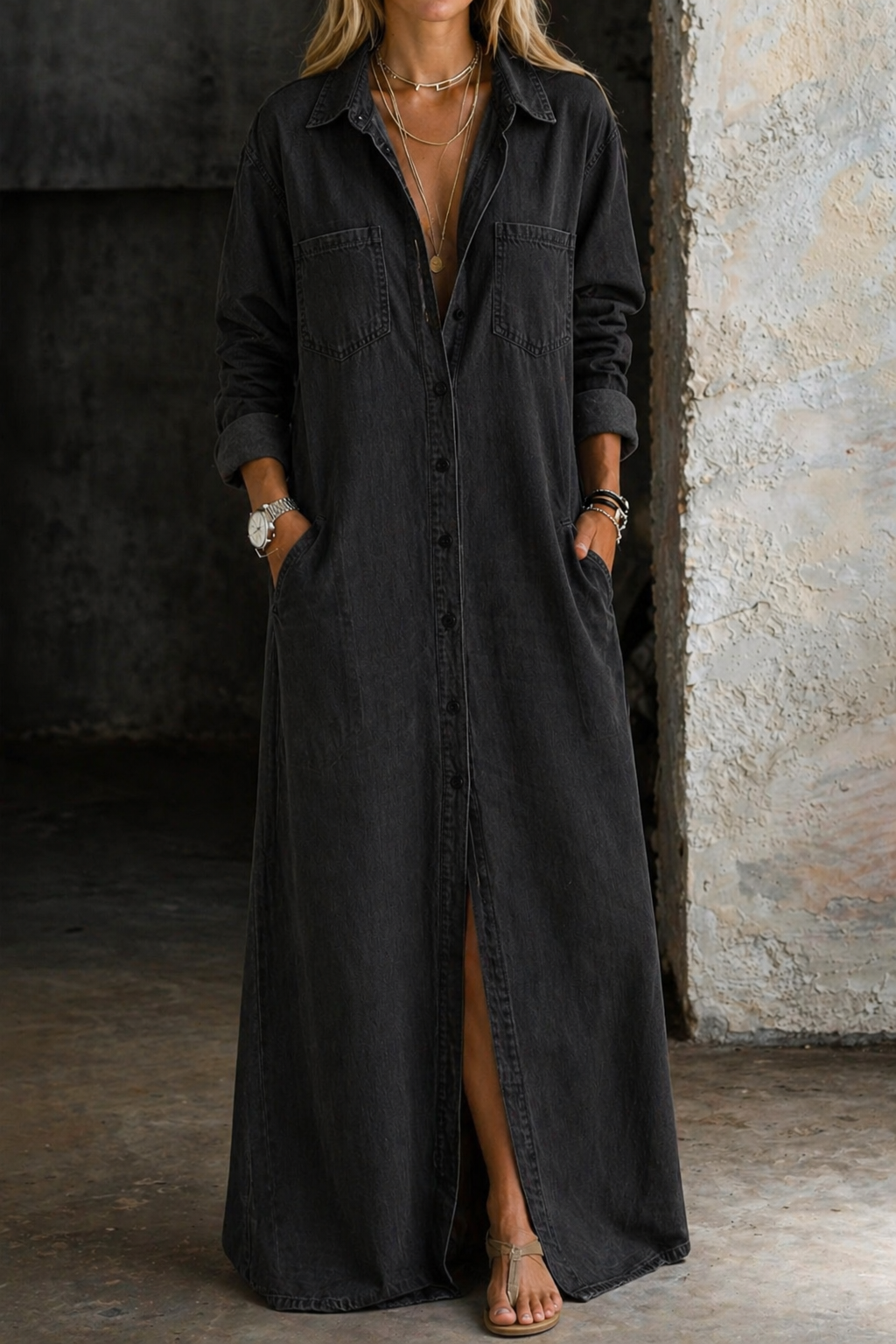 Everly™ Denim Button-Down Dress