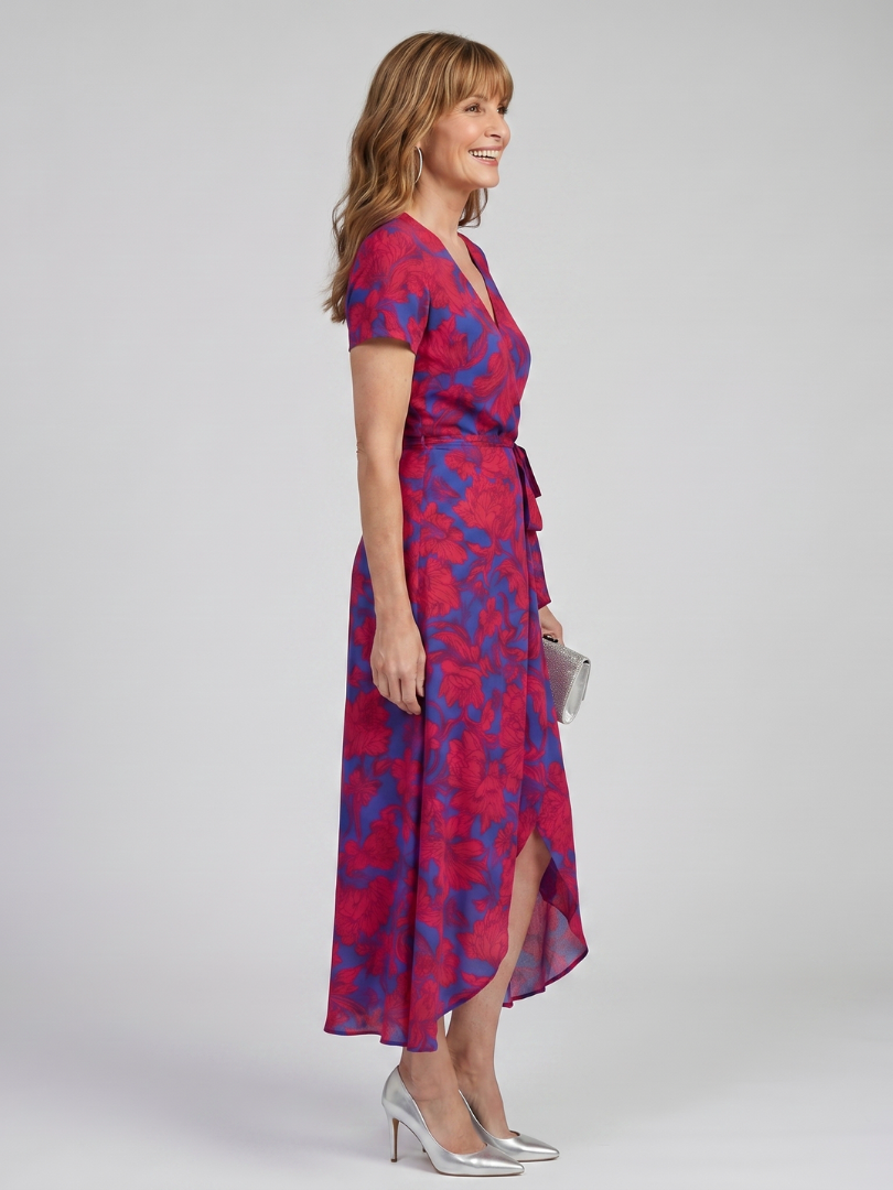 Priya™ | Short Sleeve Floral Wrap Midi Dress