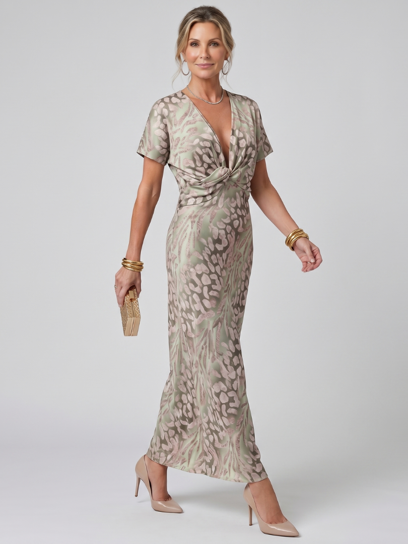 Astra™ | Short Sleeve Abstract Pattern Maxi Dress