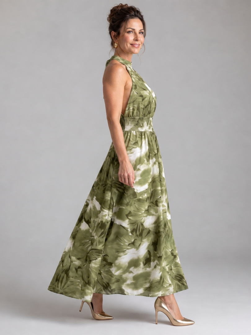 Dottie™ | Gathered Waist Abstract Print Midi Dress