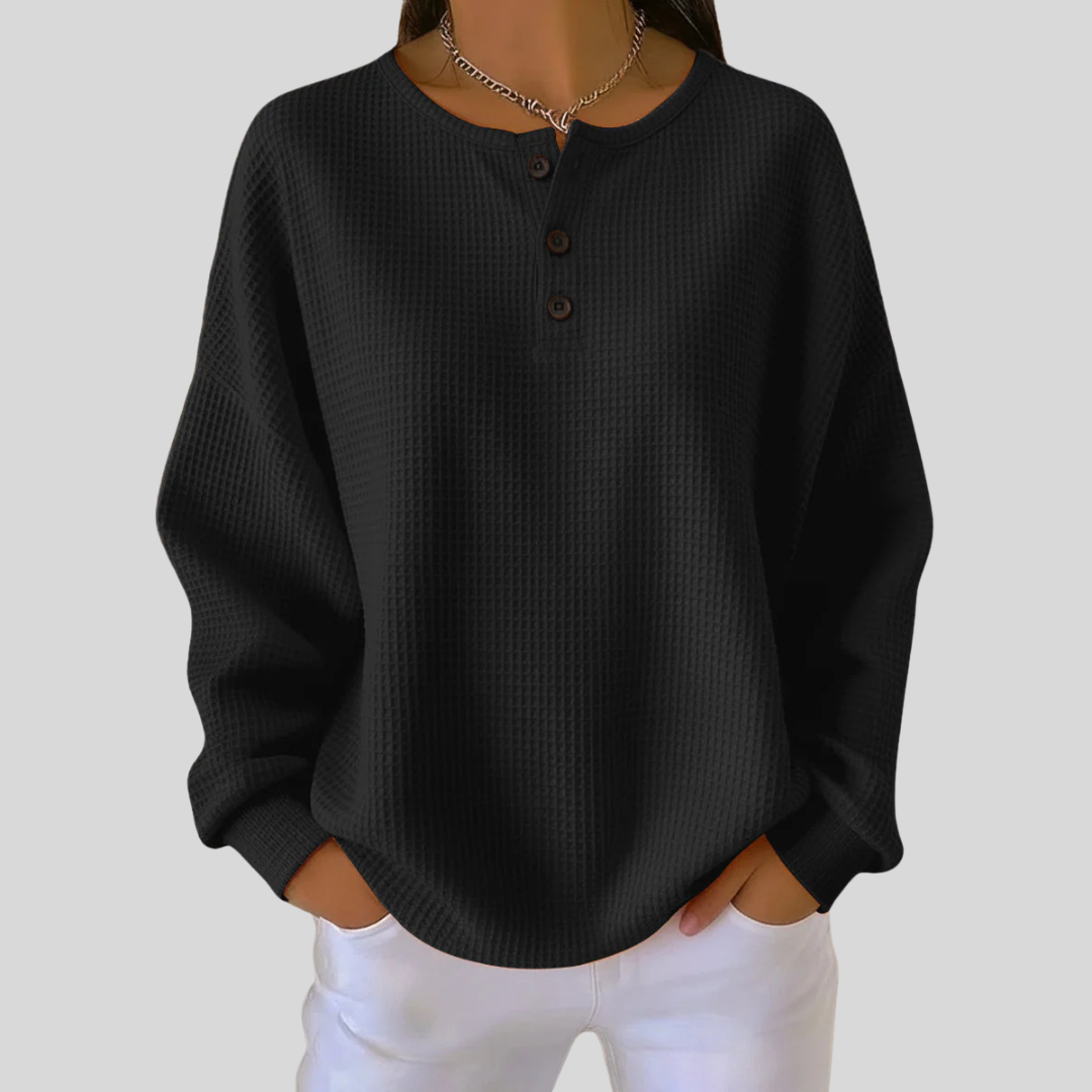 Romy™ | Relaxed Waffle-Knit Henley Top