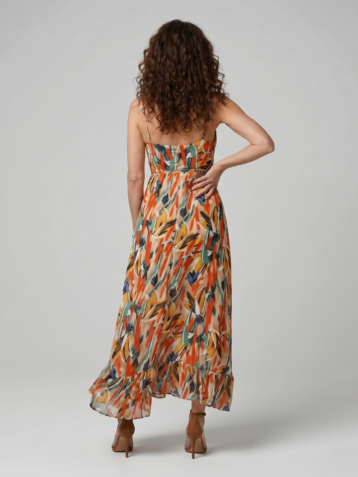 Quill™ | Spaghetti Strap Abstract Print Midi Dress