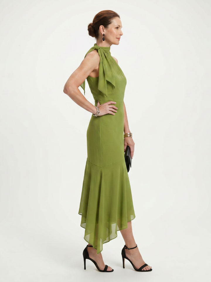 Winifred™ | Draped Halter Keyhole Midi Dress