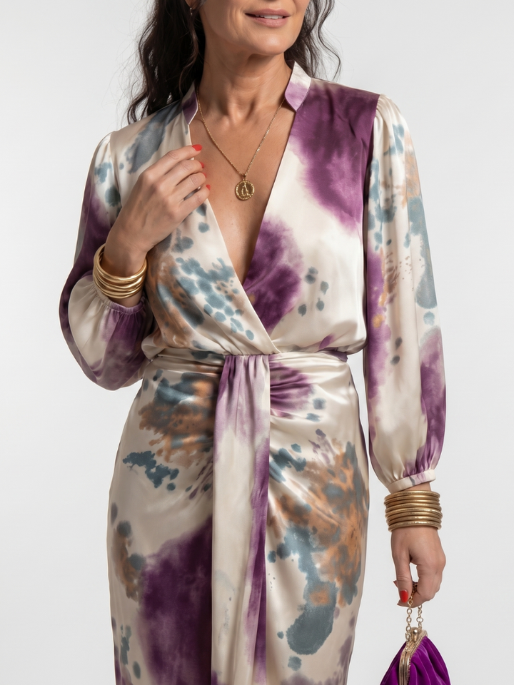 Valentina™ | Cross Wrap Tie Waist Printed Midi Dress