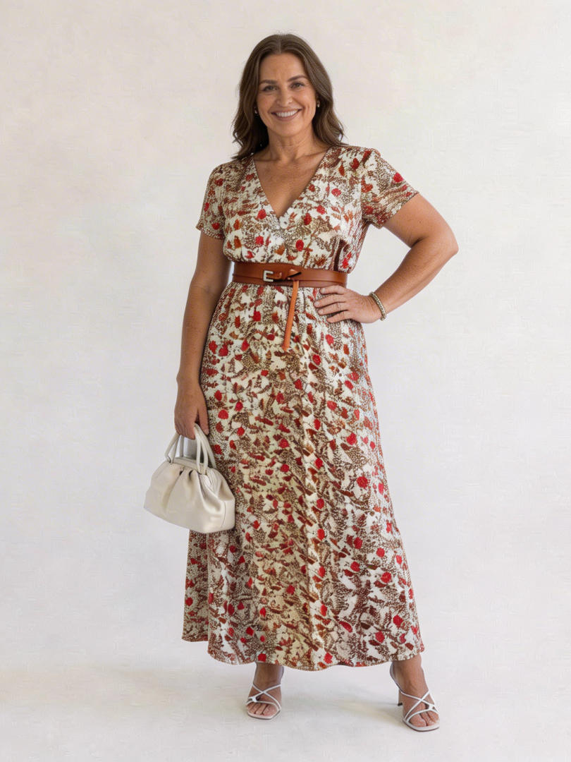 Lyra™ | Elegant Floral V-Neck Midi Dress