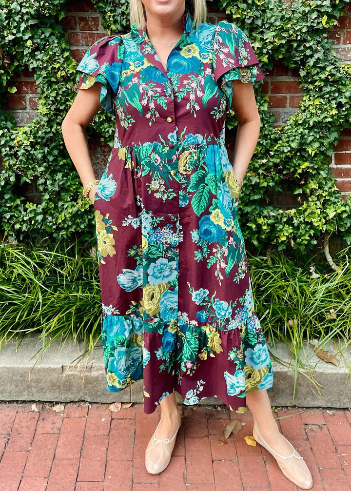 Oxblood Verdant Floral Alice Dress