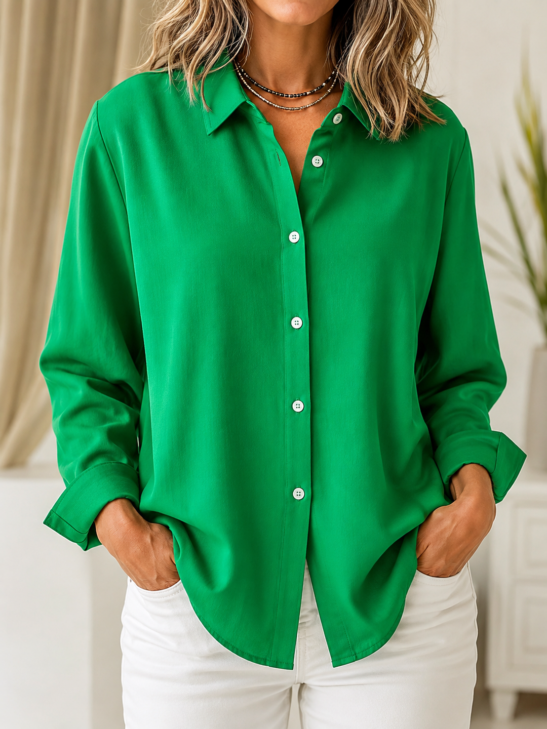 Hermione™ | Classic Solid Button Front Blouse