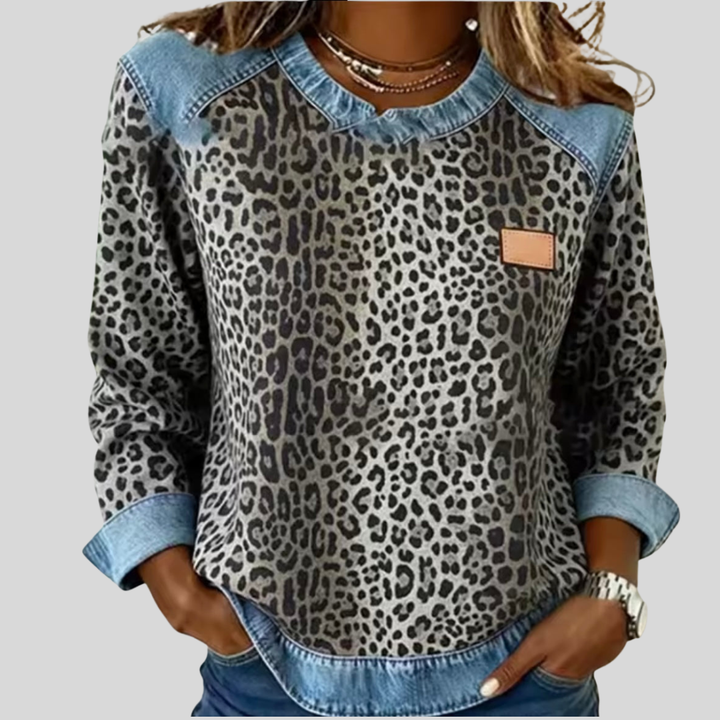 Darlene™ | Animal Print Contrast-Trim Sweater