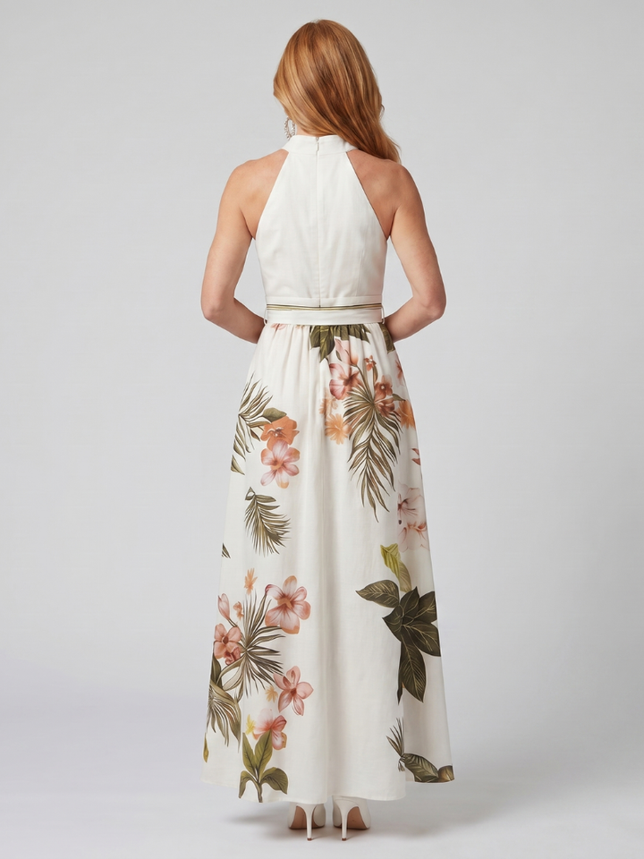 Meadow™ | Draped Halter Botanical Panel Maxi Dress