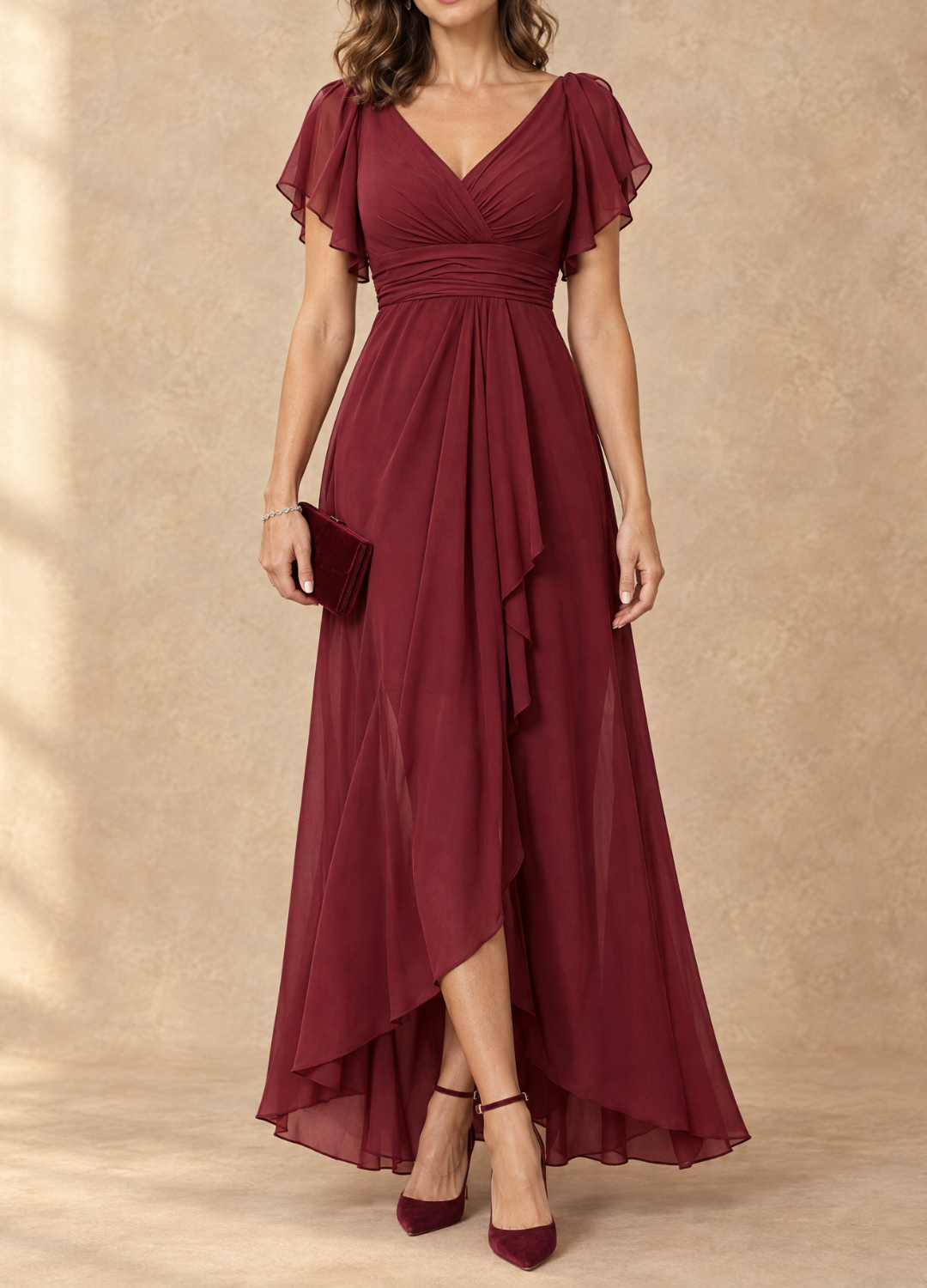 Denise™ | Flutter Sleeve High-Low Maxi Dress