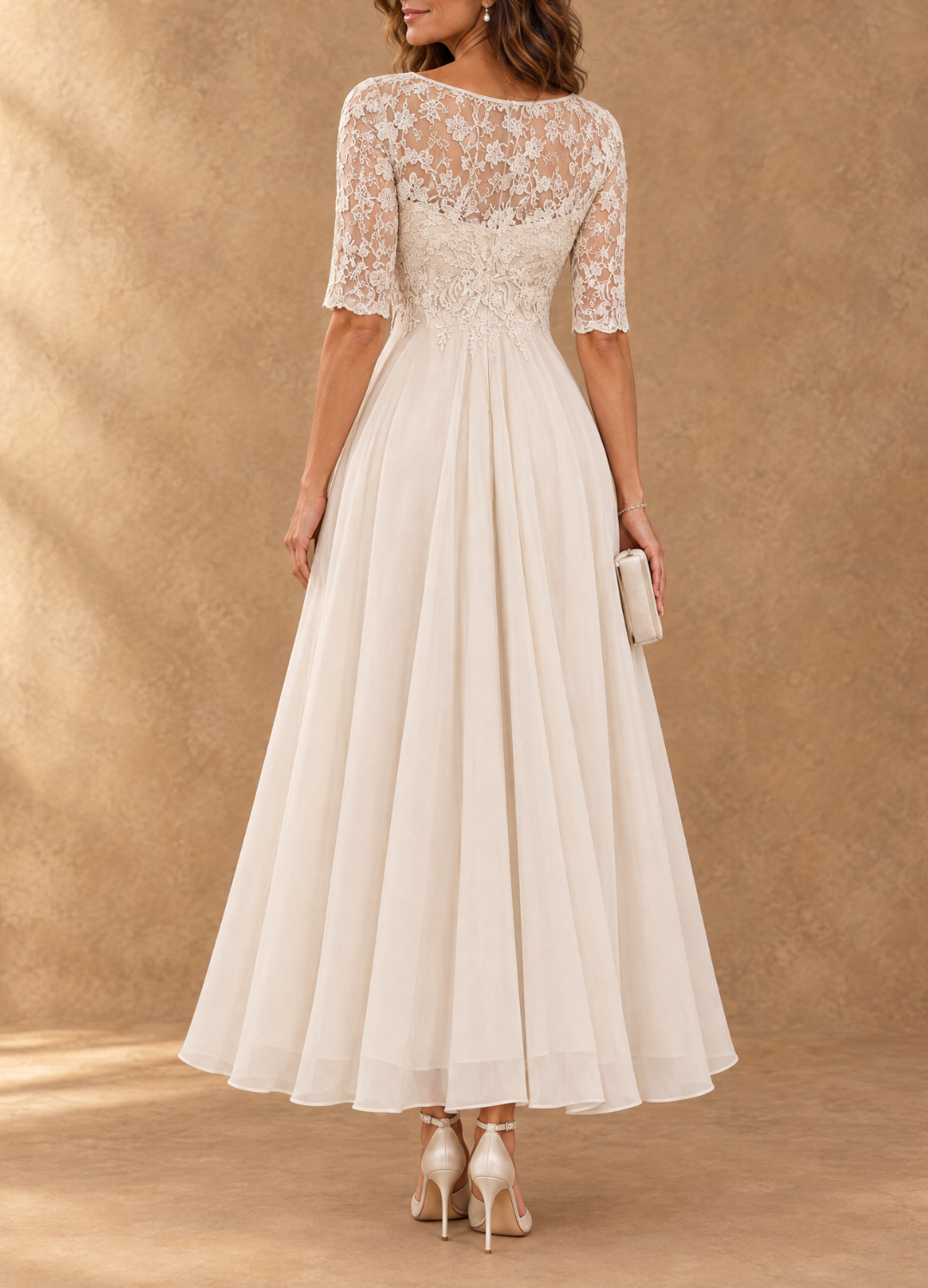 Abella™ | Tea-length dress with fitted bodice and flowing skirt