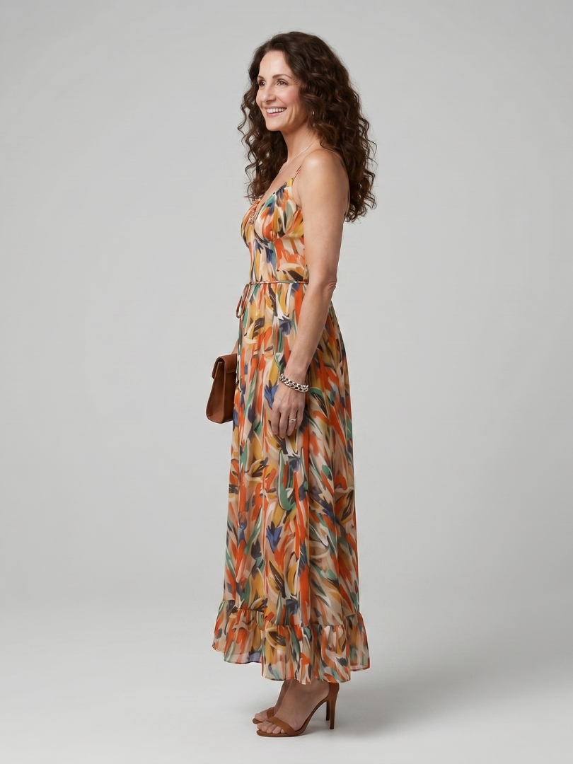 Quill™ | Spaghetti Strap Abstract Print Midi Dress