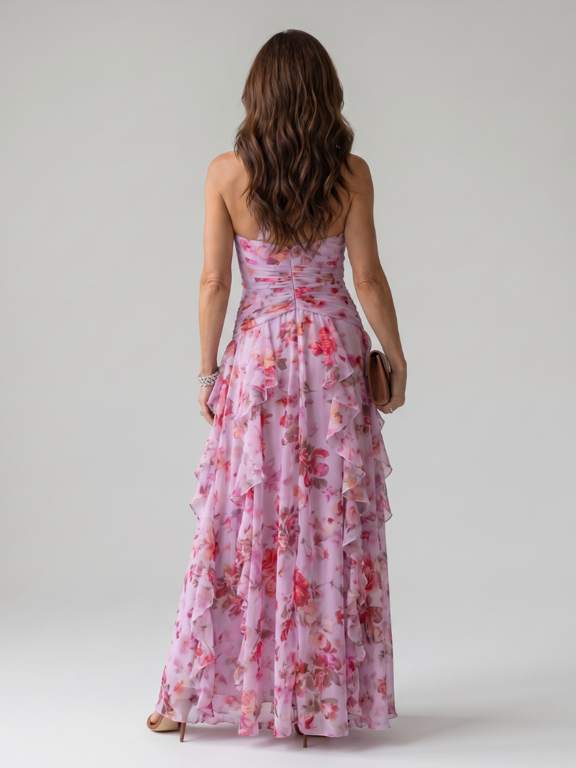 Nori™ | Halter Neck Ruched Bodice Floral Maxi Dress