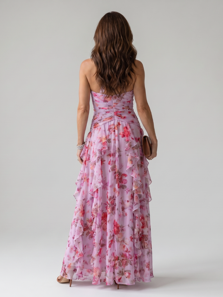 Nori™ | Halter Neck Ruched Bodice Floral Maxi Dress