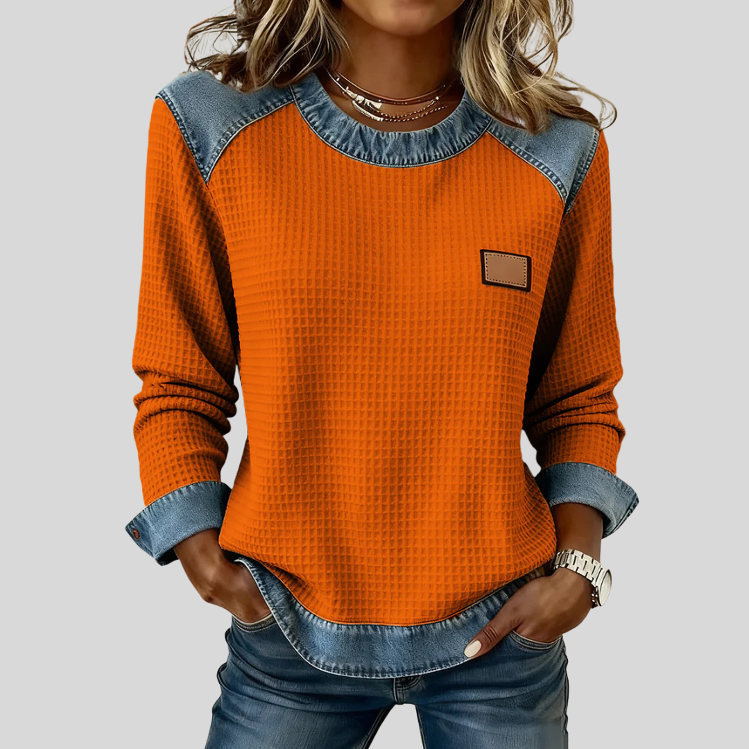 Marlisa™ | Textured Contrast-Trim Sweatshirt