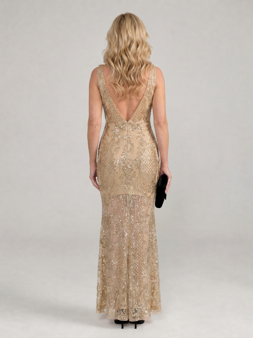 Sirea™ | Sequin Sleeveless Sheer Panel Midi Dress