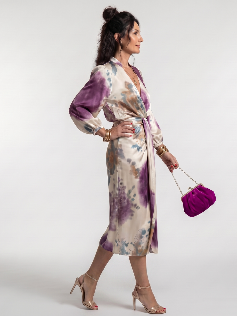 Valentina™ | Cross Wrap Tie Waist Printed Midi Dress