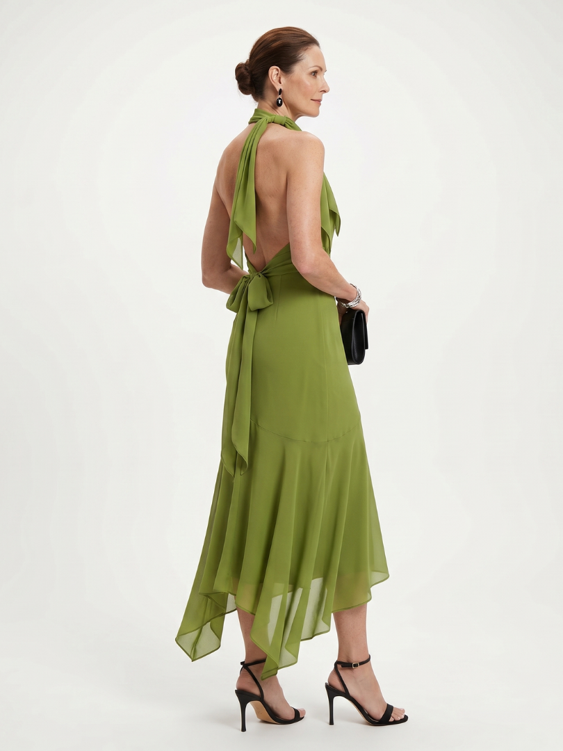 Winifred™ | Draped Halter Keyhole Midi Dress