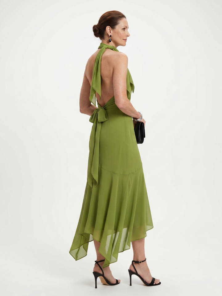 Winifred™ | Draped Halter Keyhole Midi Dress