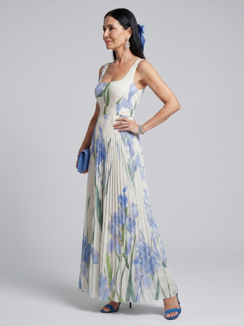 Ophelia™ | Sleeveless Square Neck Floral Print Midi Dress