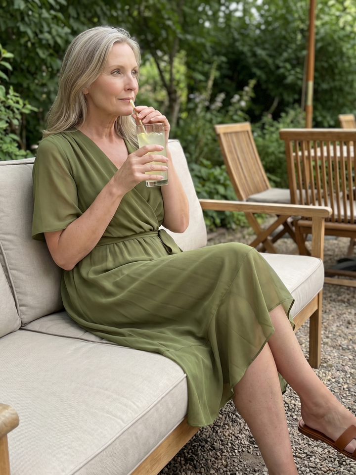 Keziah™ | Short Sleeve Wrap Soft Flowing Hem Midi Dress