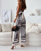 Helen | Vacation Ready Stylish Lace-Up Vest & Pants Two-Piece Set Dress