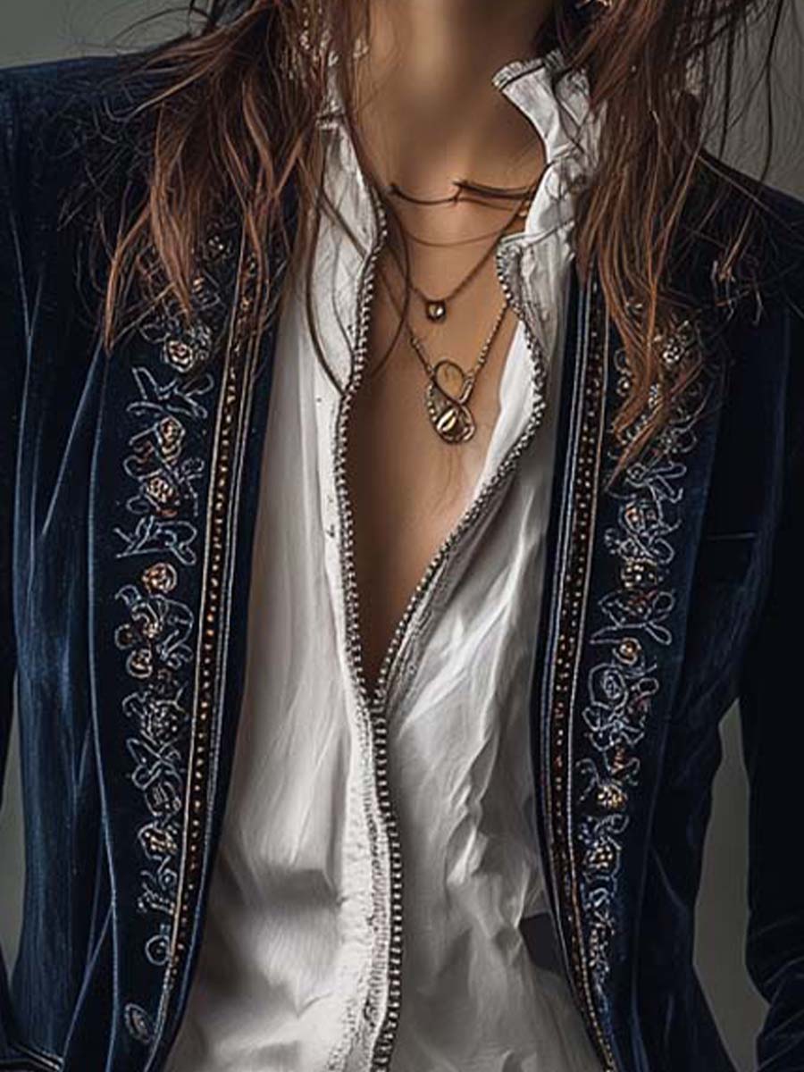 Chantelle™ Elegant Embroidered Long Blazer