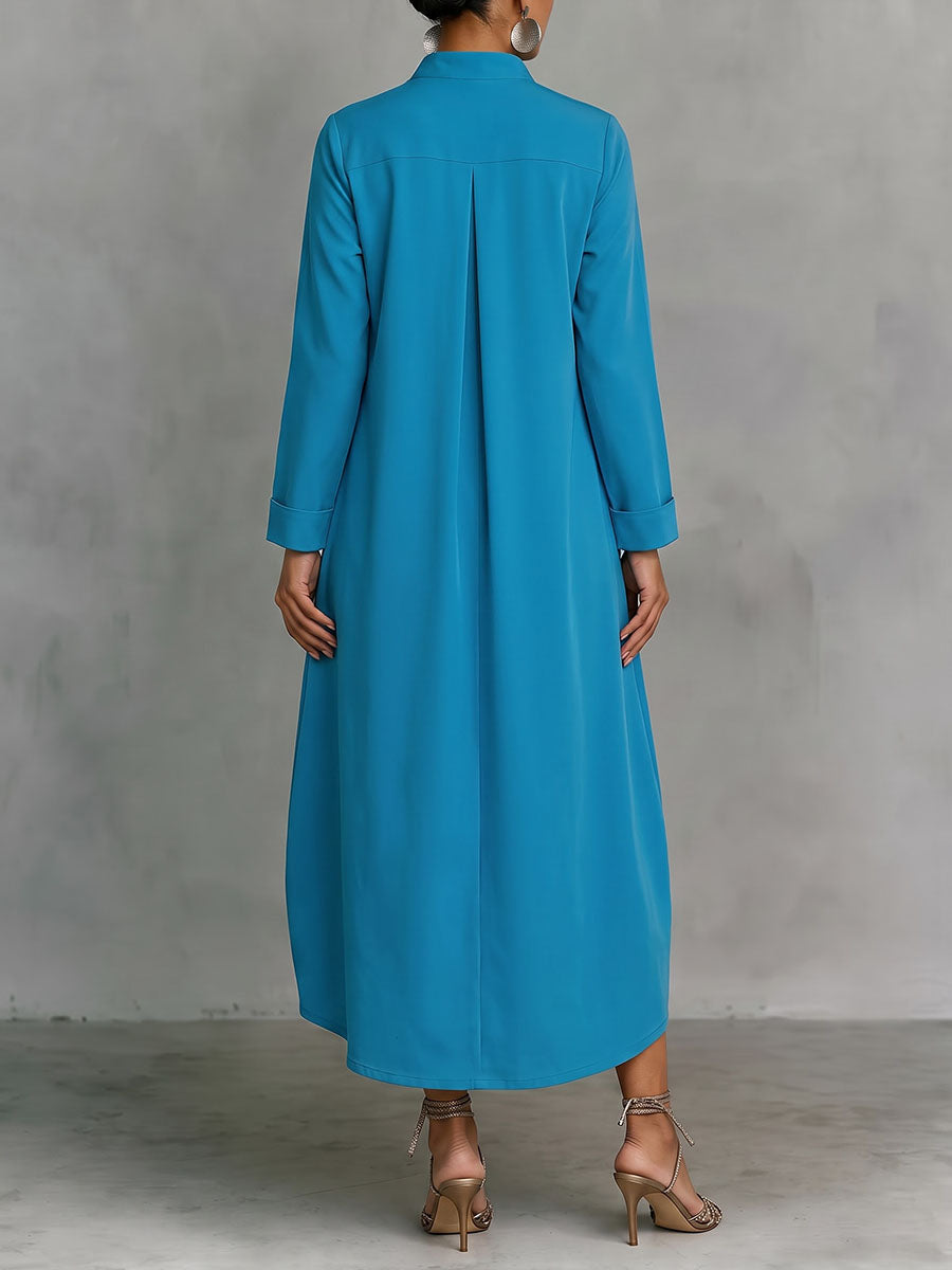 V-Neck Pocket Midi Dress