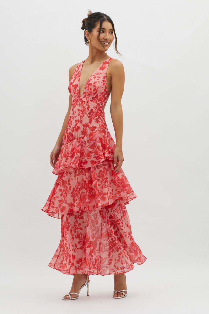 Strappy Back Ruffle Midi Dress