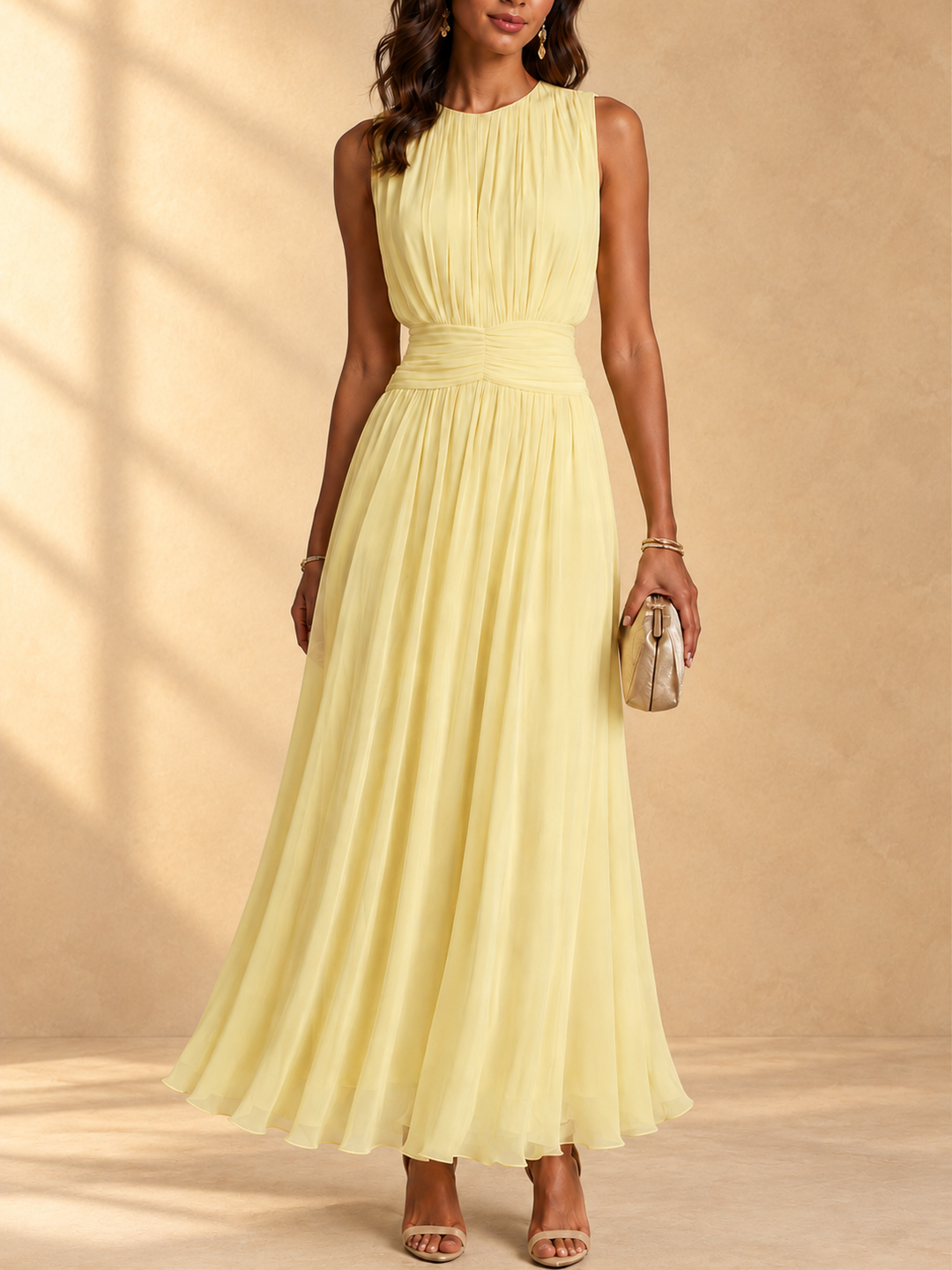Iselle™ | Sleeveless maxi dress with ruched waist