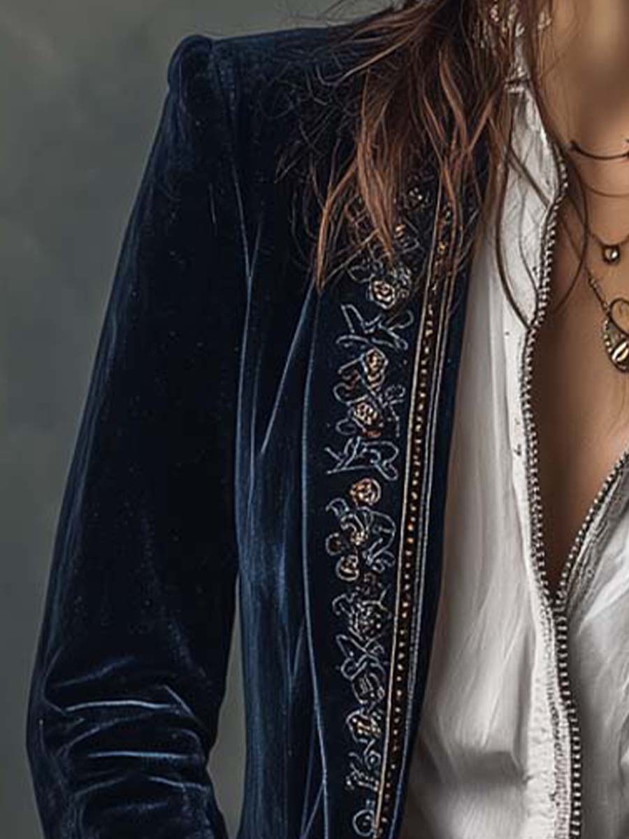 Chantelle™ Elegant Embroidered Long Blazer