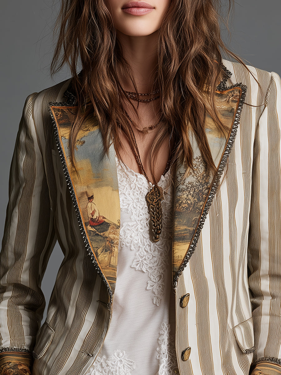 Rosalia™ Elegant Bohemian Stripe Blazer