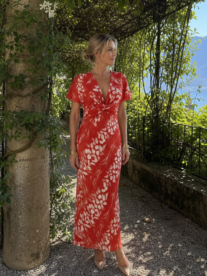 Astra™ | Short Sleeve Abstract Pattern Maxi Dress