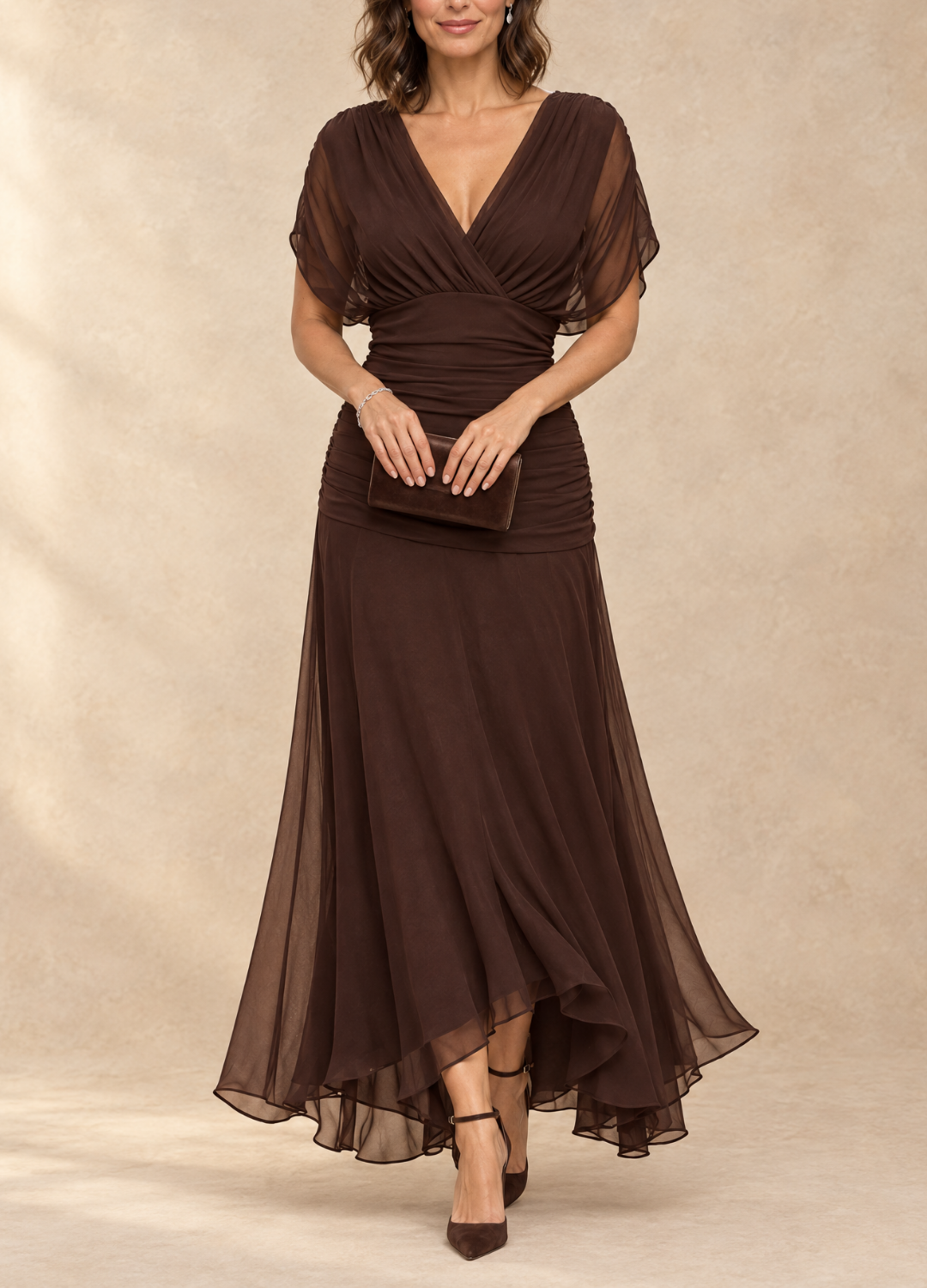 Emma™ | Draped V-Neck Evening Maxi Dress