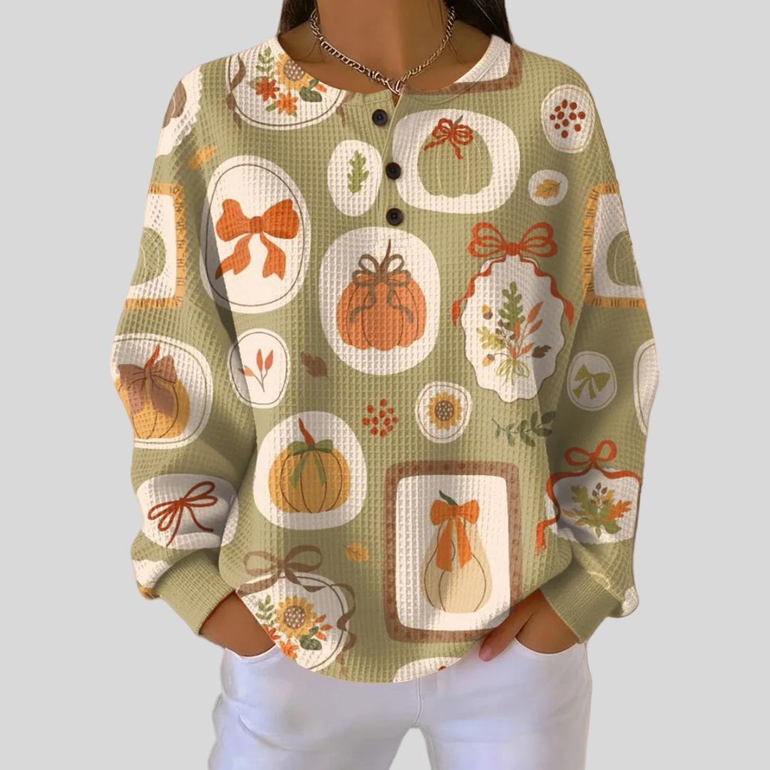 Alondra™ | Autumn Charm Button-Neck Sweatshirt