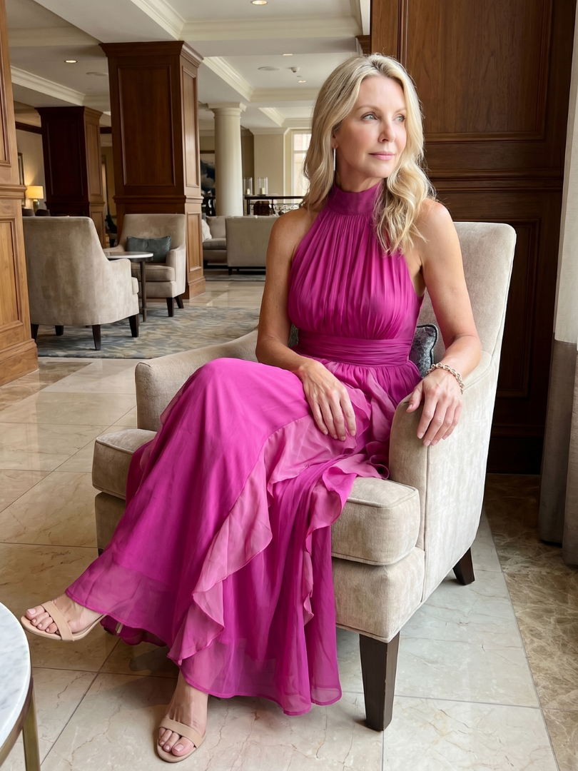 Orea™ | High Neck Gathered Ruffle Layers Maxi Dress