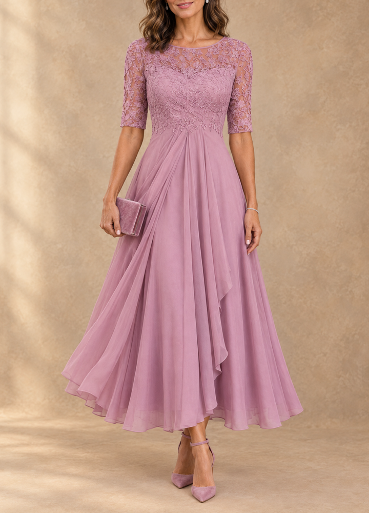 Abella™ | Tea-length dress with fitted bodice and flowing skirt