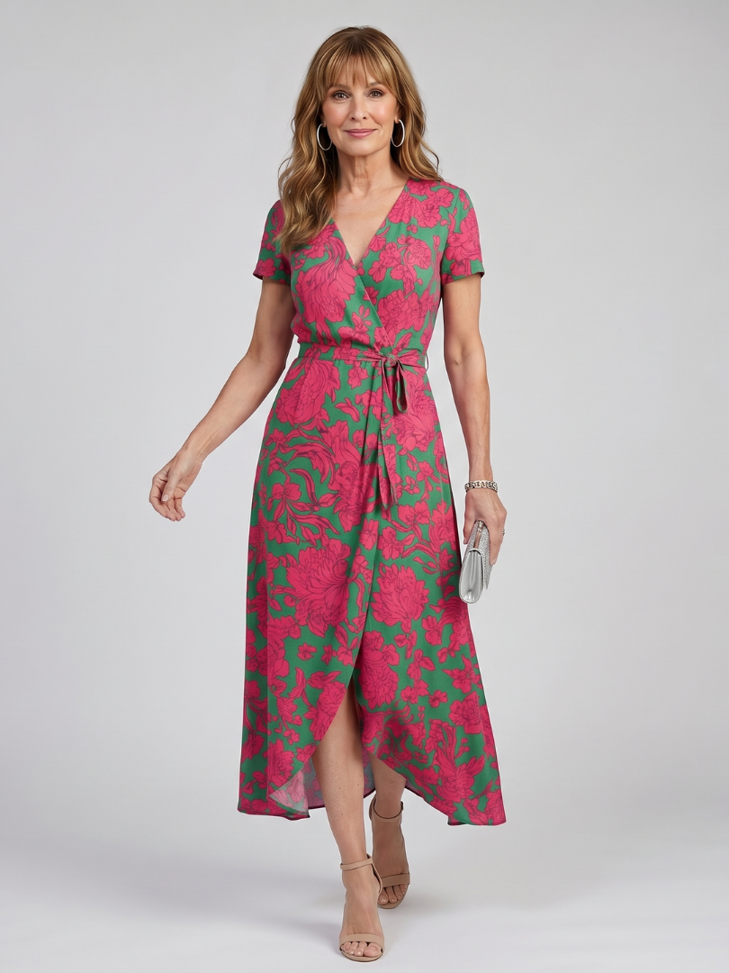 Priya™ | Short Sleeve Floral Wrap Midi Dress