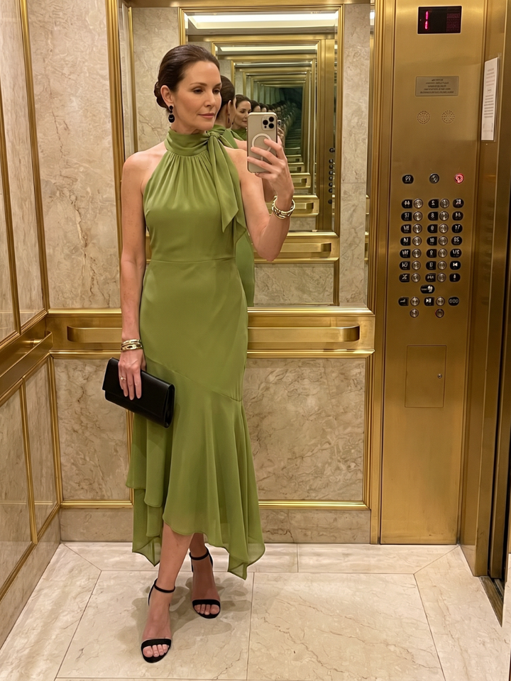 Winifred™ | Draped Halter Keyhole Midi Dress
