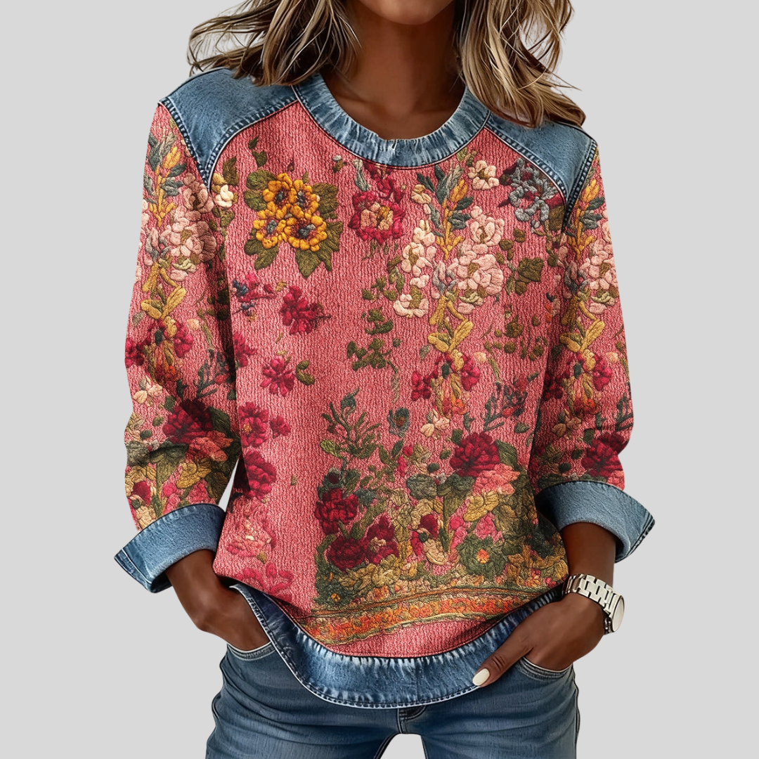 Alison™ | Floral Contrast-Trim Sweatshirt
